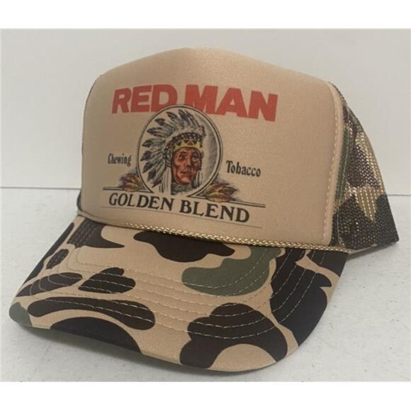 Retro Vintage Style Red Man Trucker Hat Redman Golden Blend Hunting Chew Snuff - Picture 2 of 3